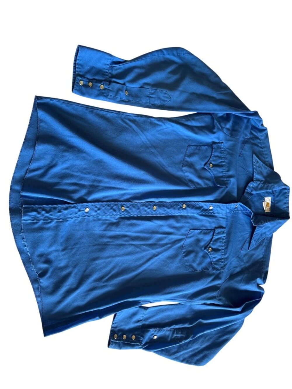 Vintage Blue Western Snap Button Shirt Mens L Permanent-Press Cotton Blend
